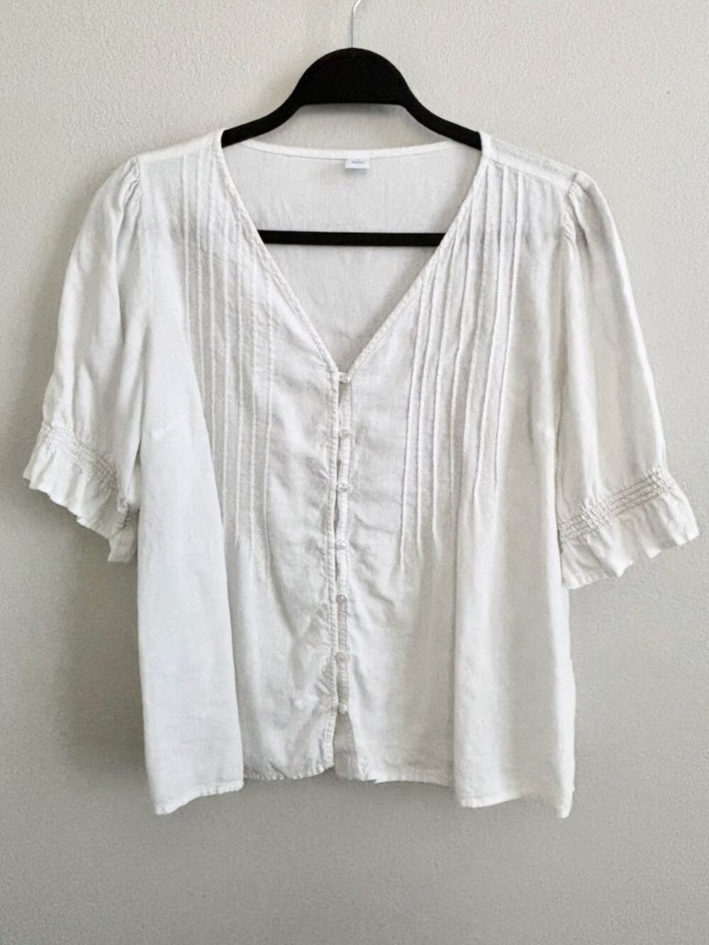 Old Navy Peasant Linen Blend Blouse Short Sleeve V-Neck Button Size M